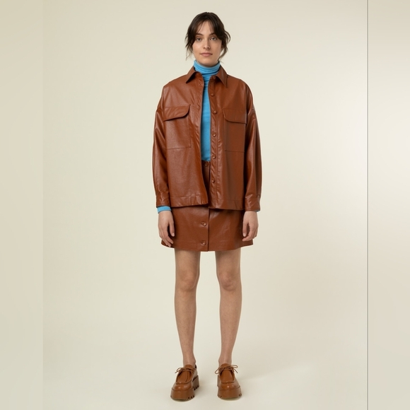 FRNCH Paris NWT faux leather button up camel color Cadillac jacket XS - Picture 2 of 7